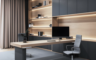 Custom office filing cabinets and pull-out printer drawers by Bespoke Space.